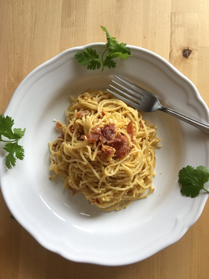 Spaghetti with Bacon and Eggs